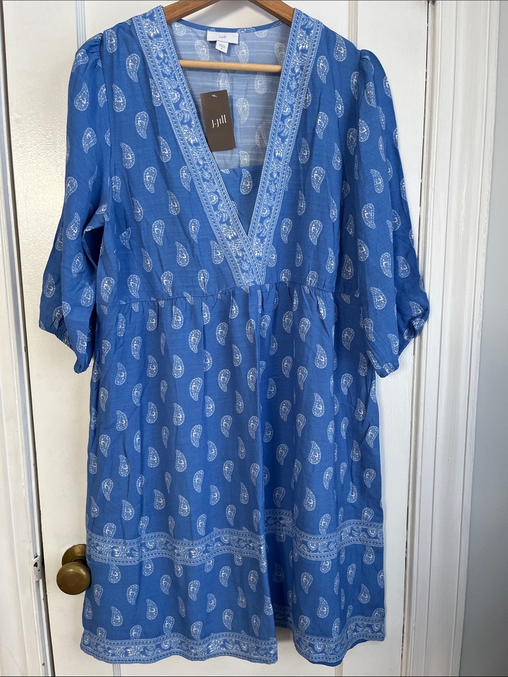 J. Jill Blue Paisley Border Print Flounced-Hem Dress